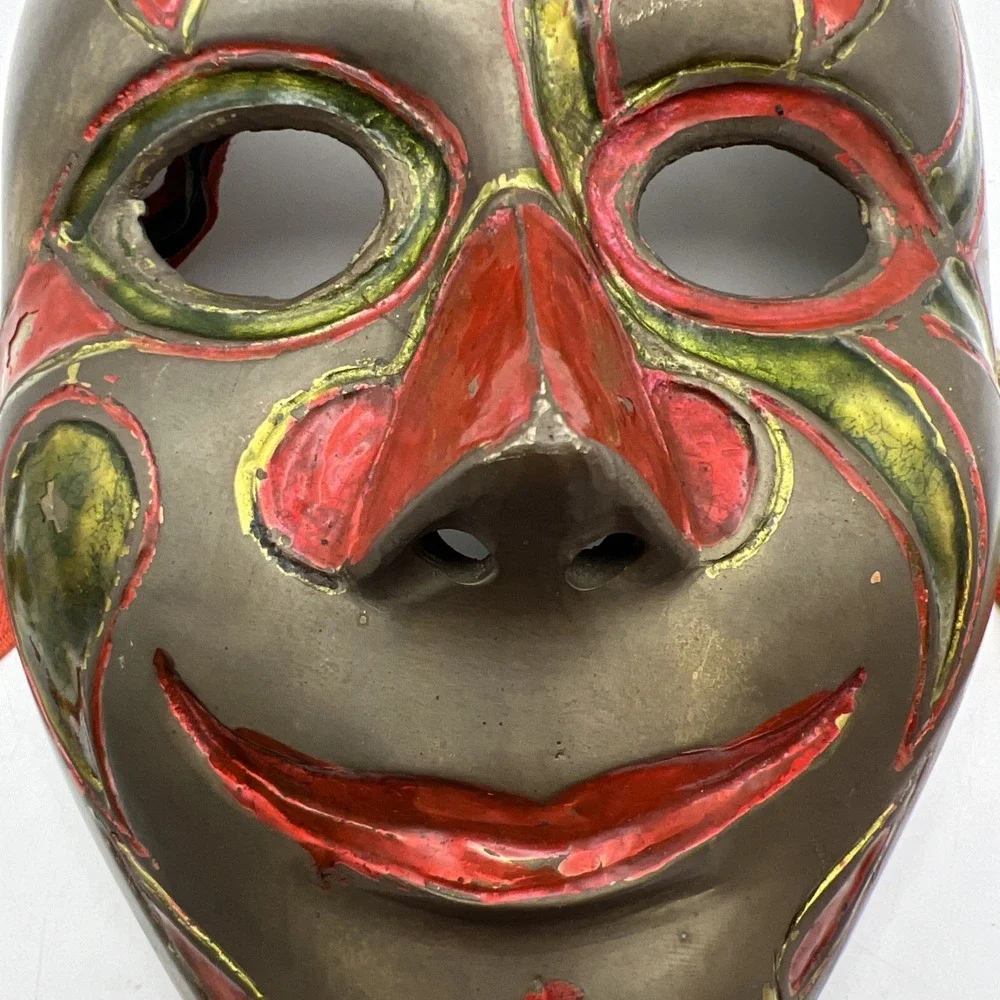 Vintage India Solid Brass Hand Painted Wall Decor Theater Masquerade Masks
